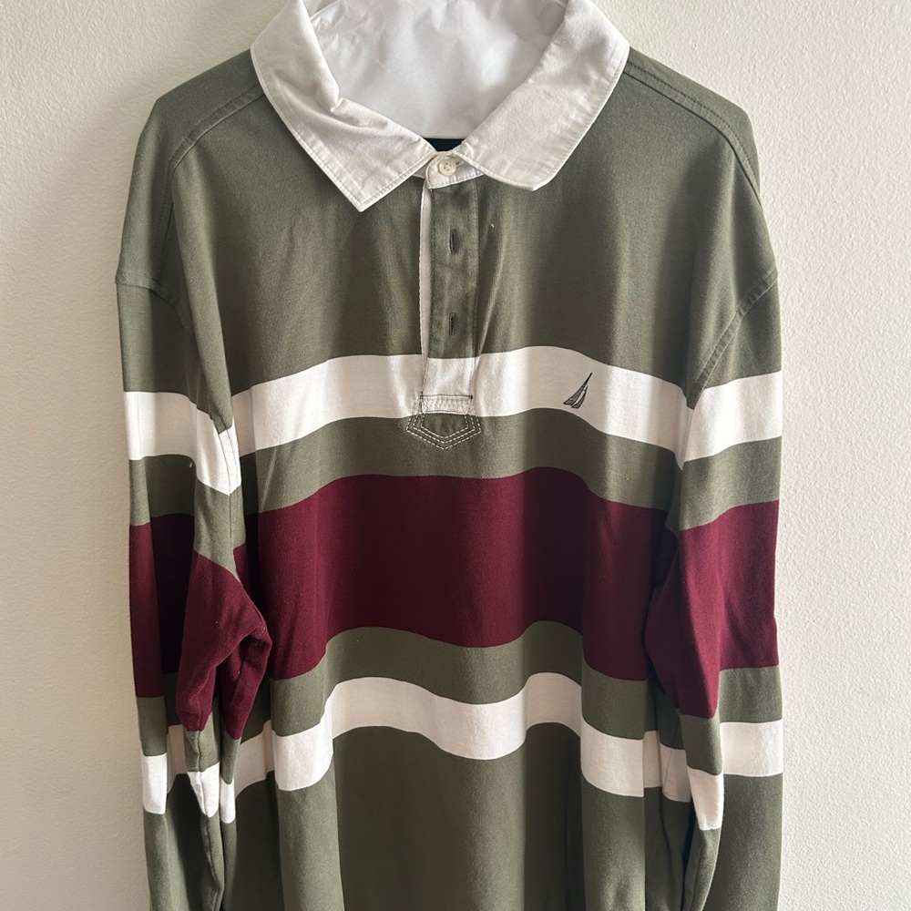 Nautica Green and Red Casual Button Down Shirt